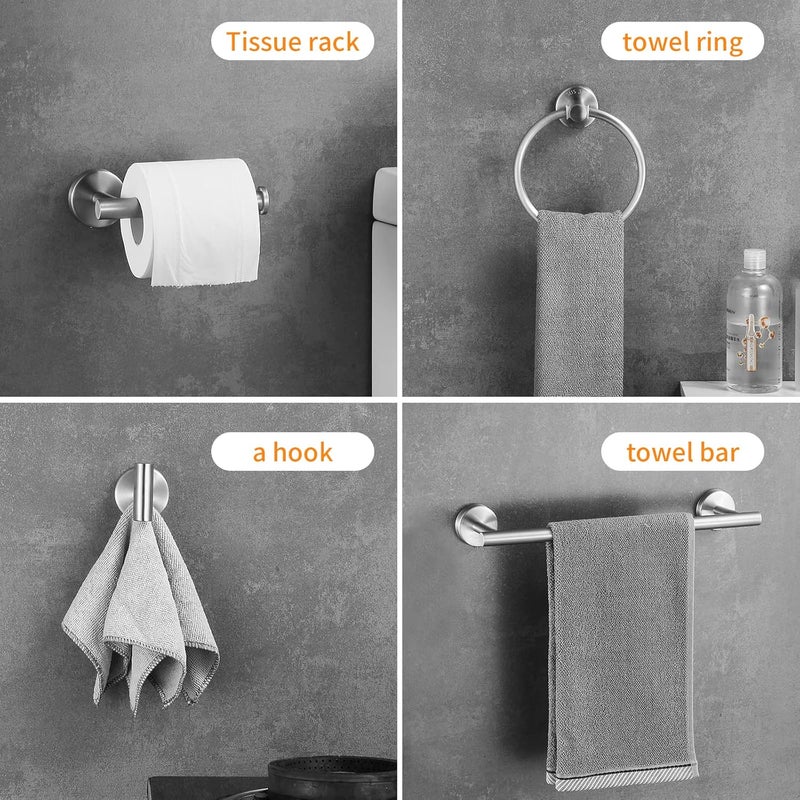 Hinmood Towel Bar Set Brushed Nickel, Bathroom Towel Ring Set 5pcs Including 2pcs 16'' Tower Bar, Towel Ring and 2 PCS Towel Hooks - Image 4